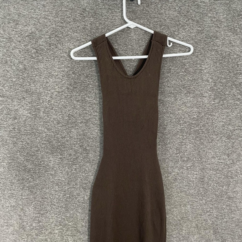AYR Dress Womens Medium Brown Knit Cut Out Sweater Bodycon Sleeveless Long